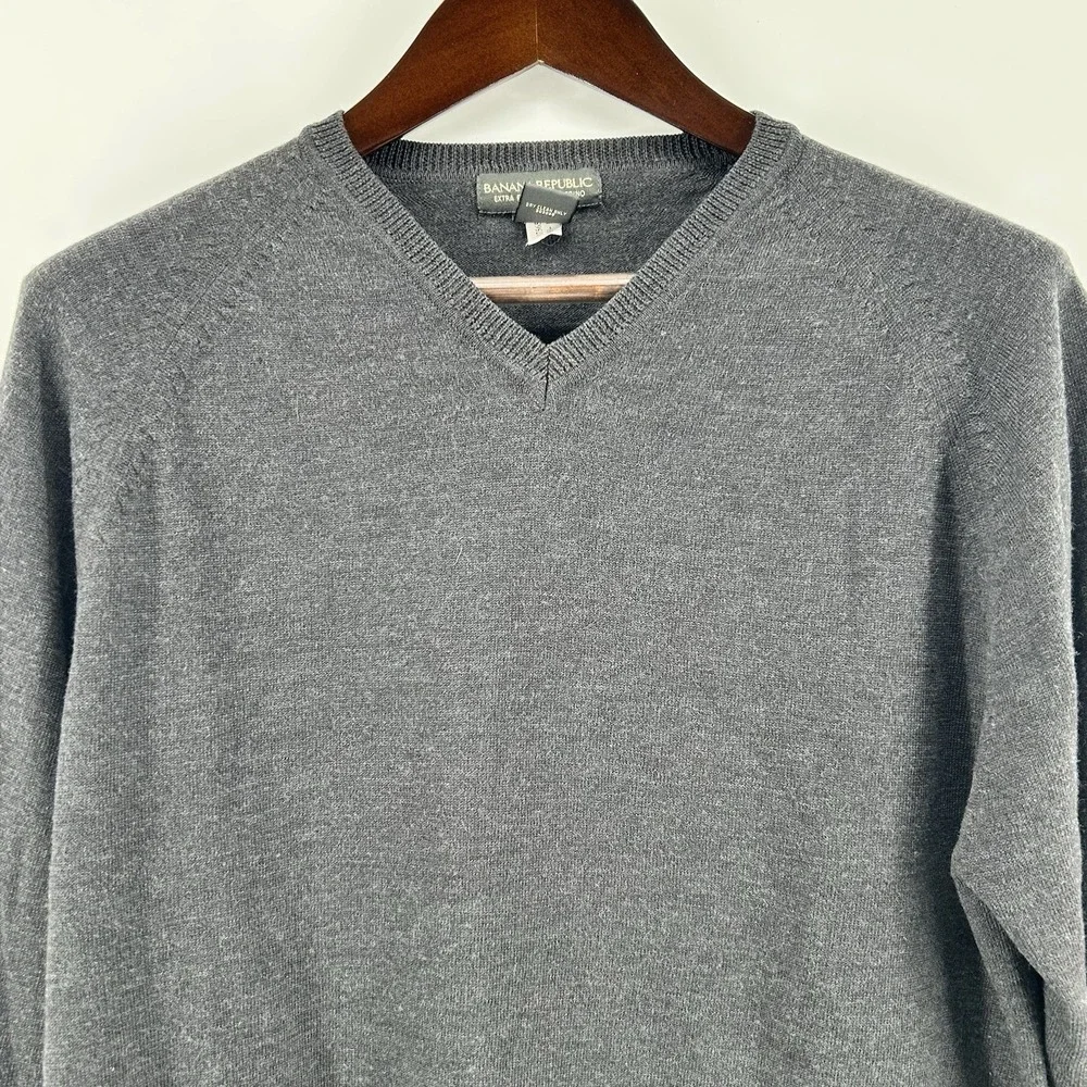 Banana Republic Sweater Mens XL 100% Italian Merino Wool Gray VTG 90's Luxury